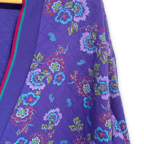 Vintage Gitano Purple Floral Quilted Button Up Cardigan Women’s Size Large - Picture 3 of 6